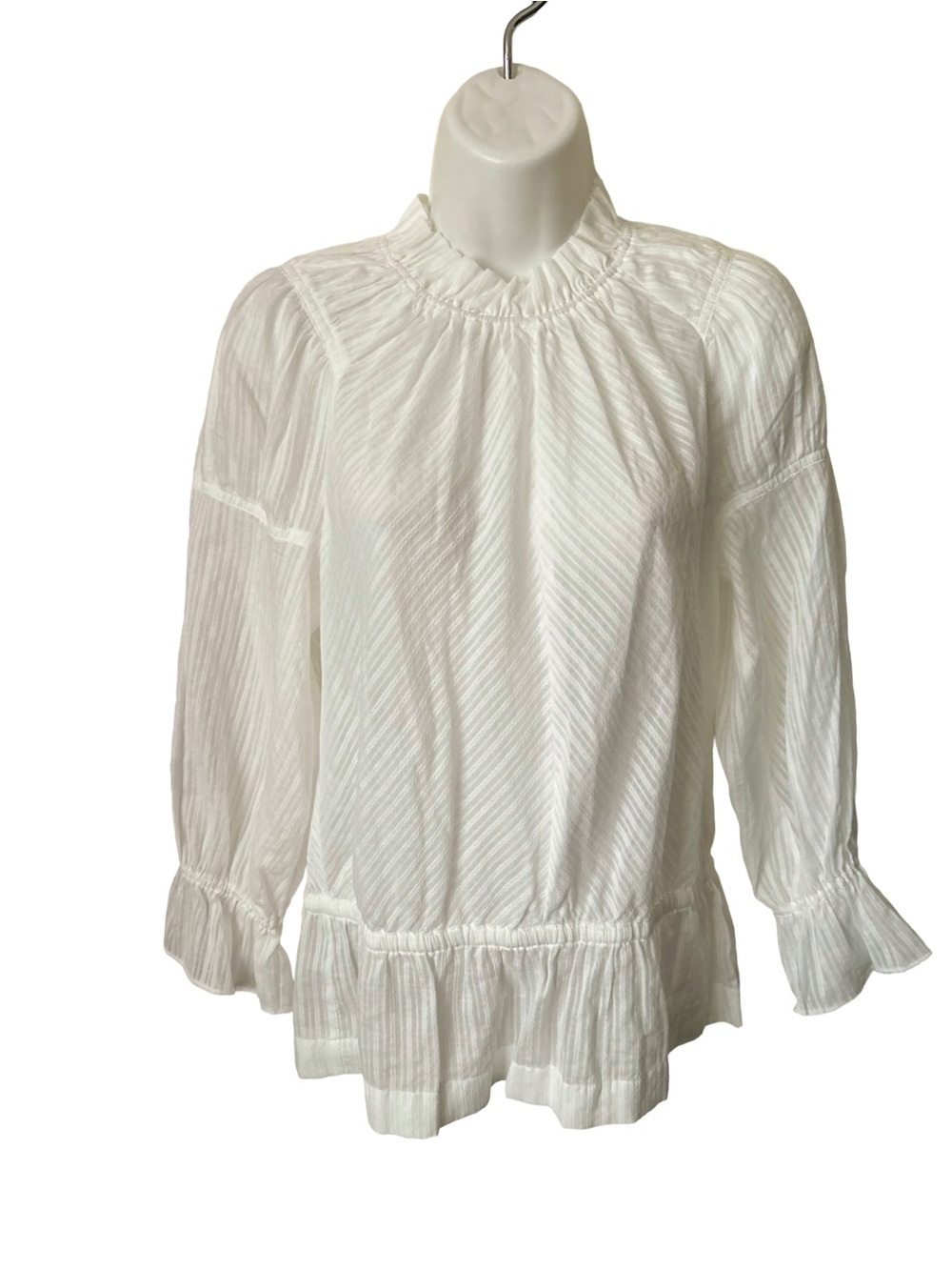 Derek Lam Denim White Textured Ruffle Mock Neck Blouse Size S/P